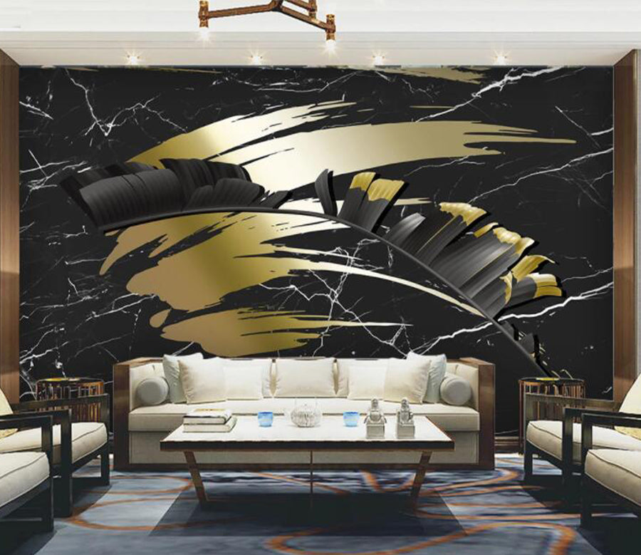 3D Black Leaves WC2691 Wall Murals