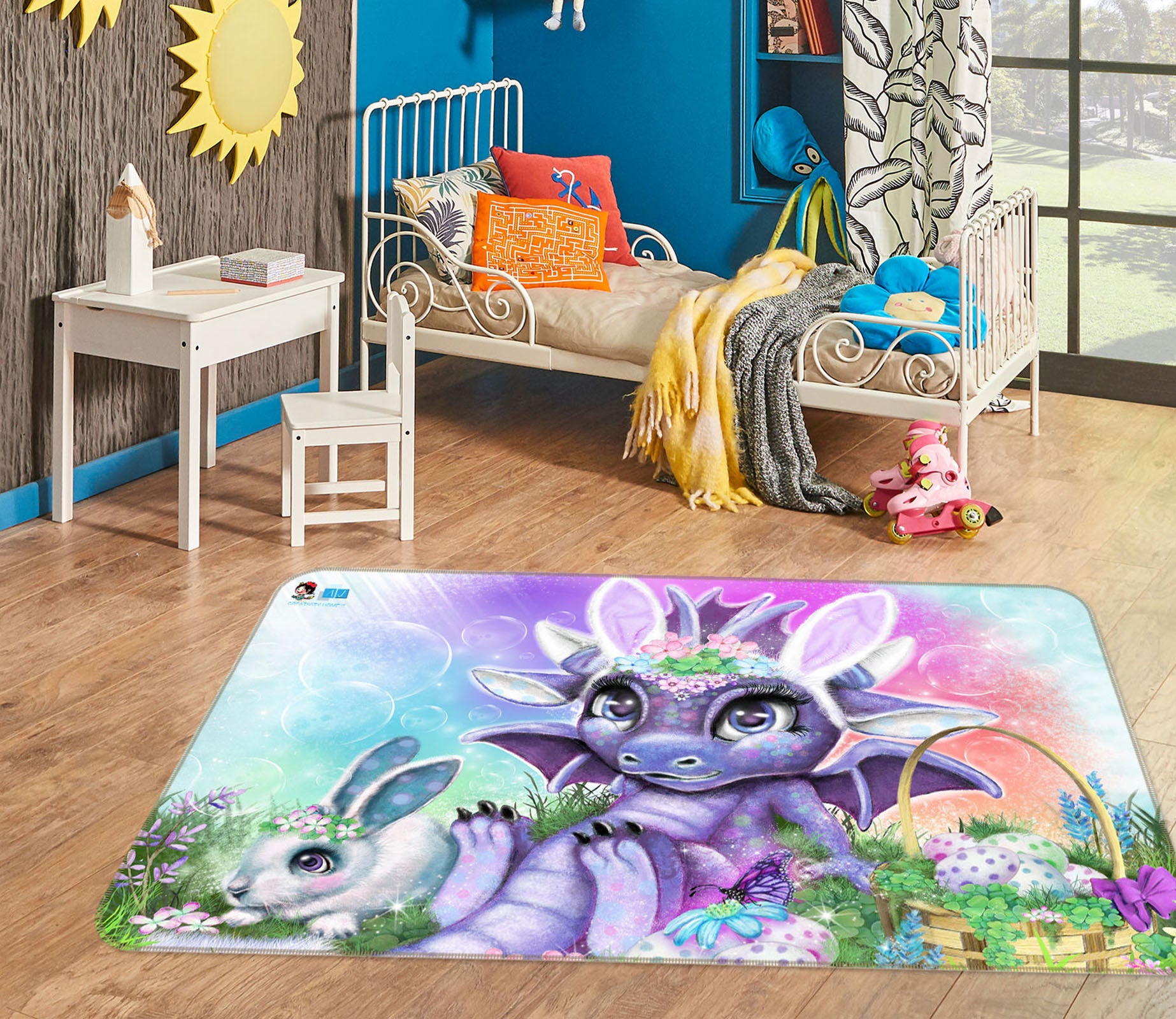 3D Purple Dragon Rabbit 8506 Sheena Pike Rug Non Slip Rug Mat