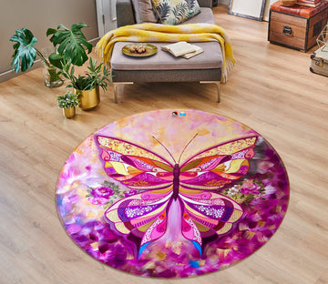 3D Pink Butterfly Petals 892 Skromova Marina Rug Round Non Slip Rug Mat