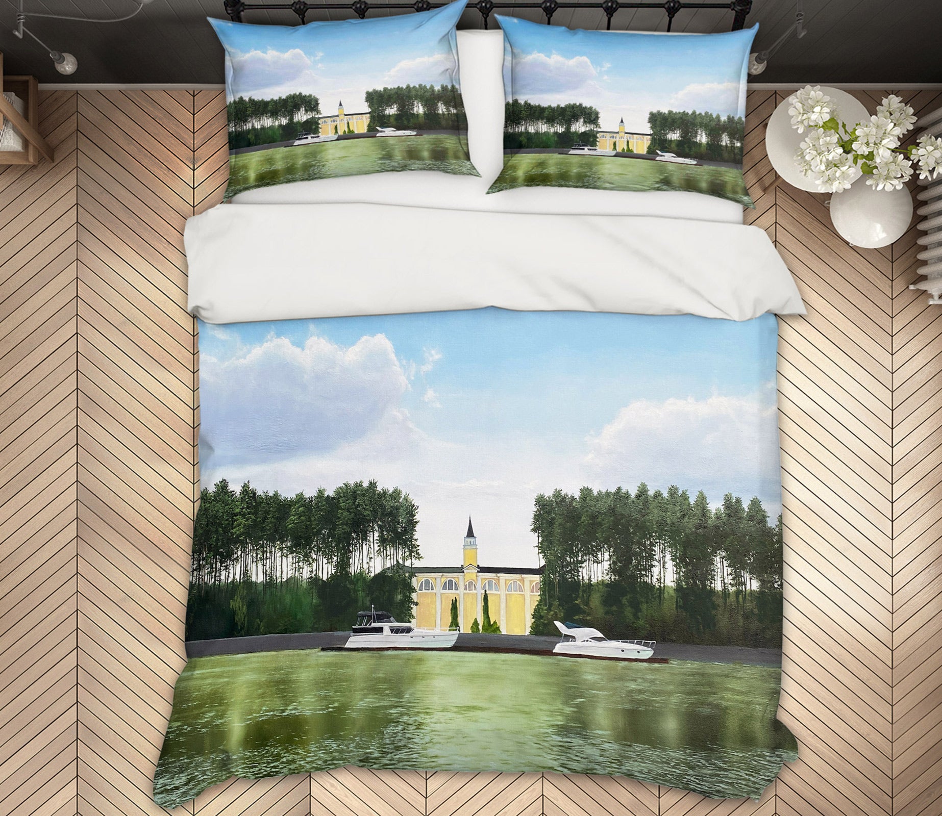 3D Buildings Trees Lake 9790 Marina Zotova Bedding Bed Pillowcases Quilt