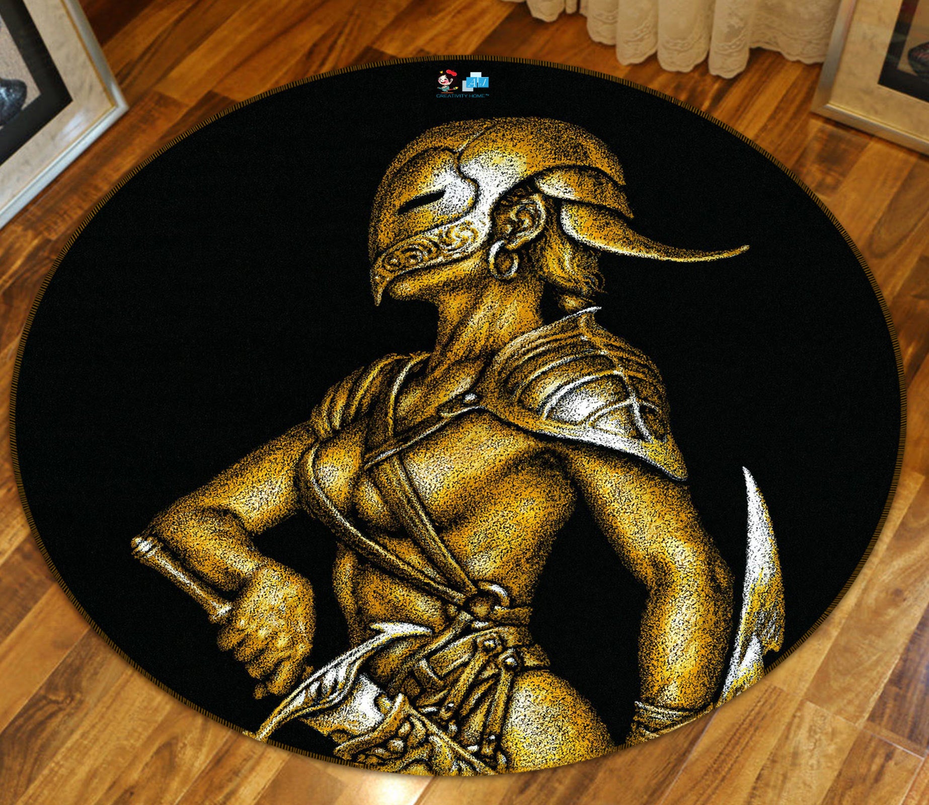 3D Mask Man 6109 Ciruelo Rug Round Non Slip Rug Mat