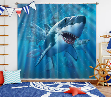 3D Great White Shark 066 Jerry LoFaro Curtain Curtains Drapes