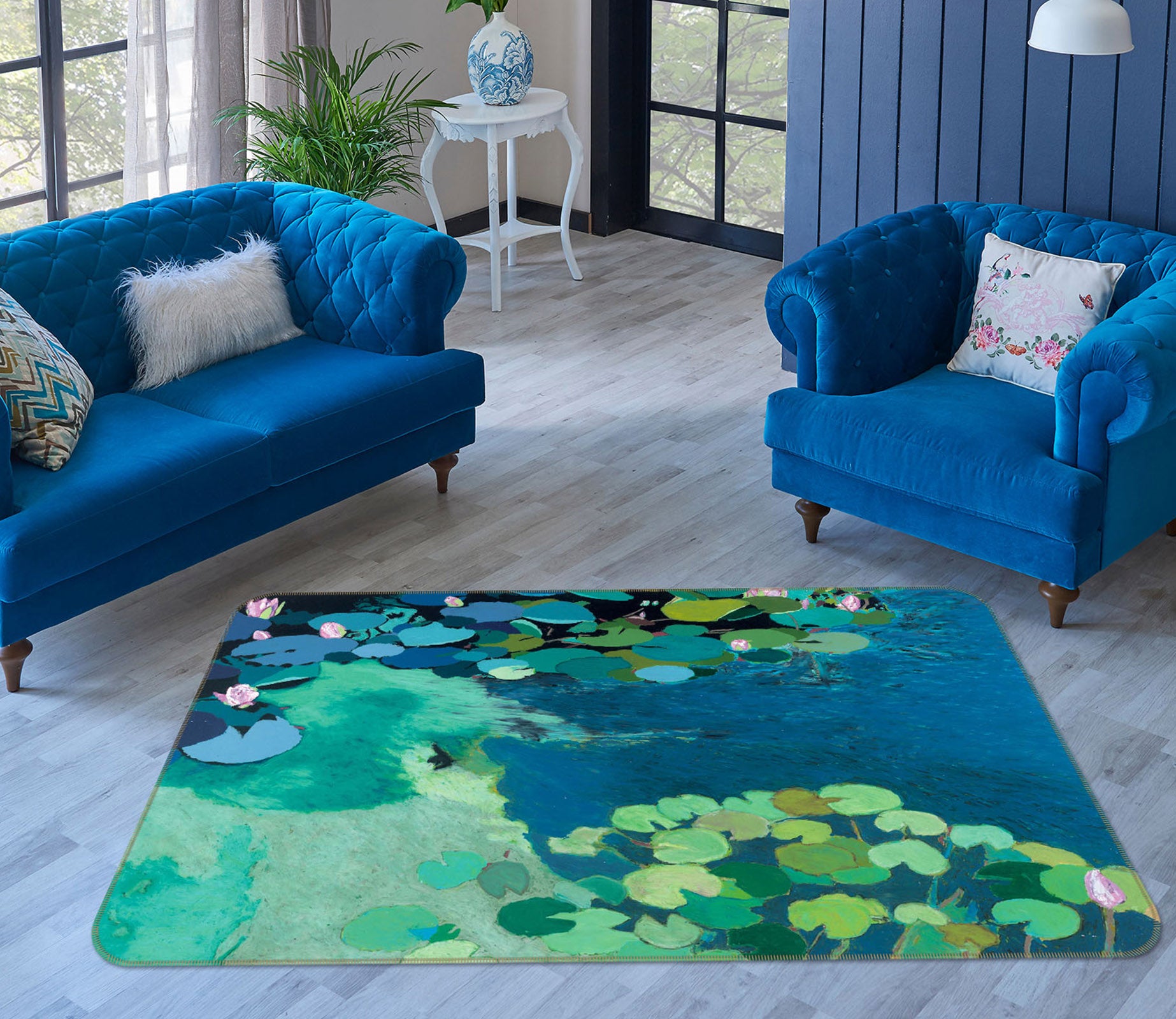 3D Summer Lotus Pond 1087 Allan P. Friedlander Rug Non Slip Rug Mat