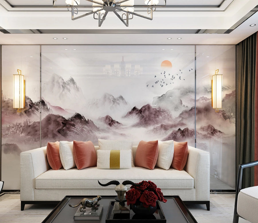 3D Sun Red Mountain WC2700 Wall Murals