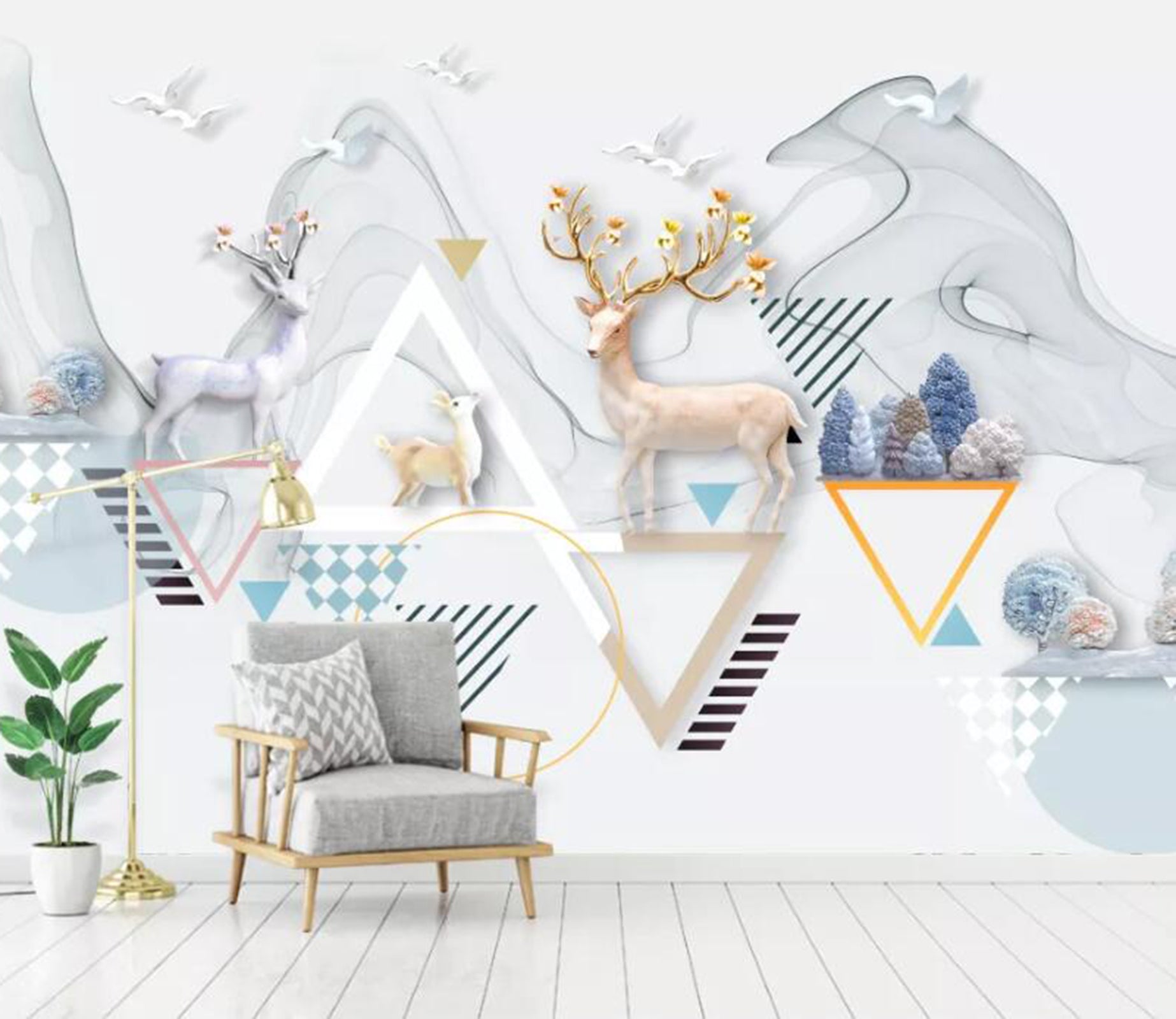 3D Geometric Elk WC98 Wall Murals Wallpaper AJ Wallpaper 2 