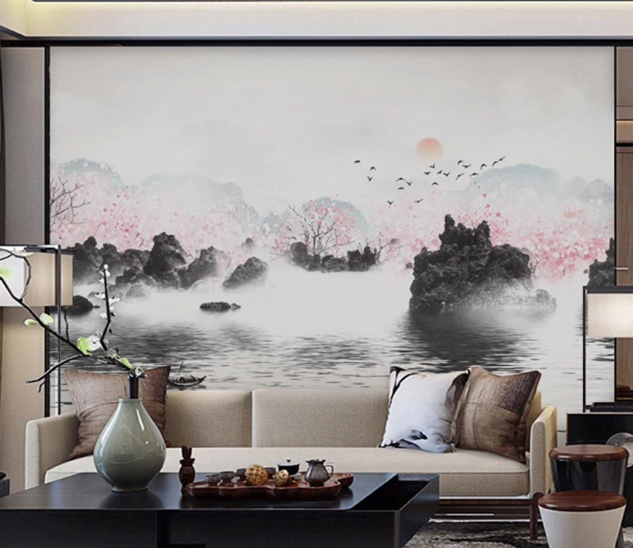 3D Peach Blossom Lake WC1981 Wall Murals