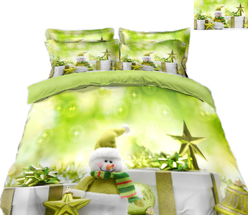 3D Green Snowman Pentagram 31202 Christmas Quilt Duvet Cover Xmas Bed Pillowcases