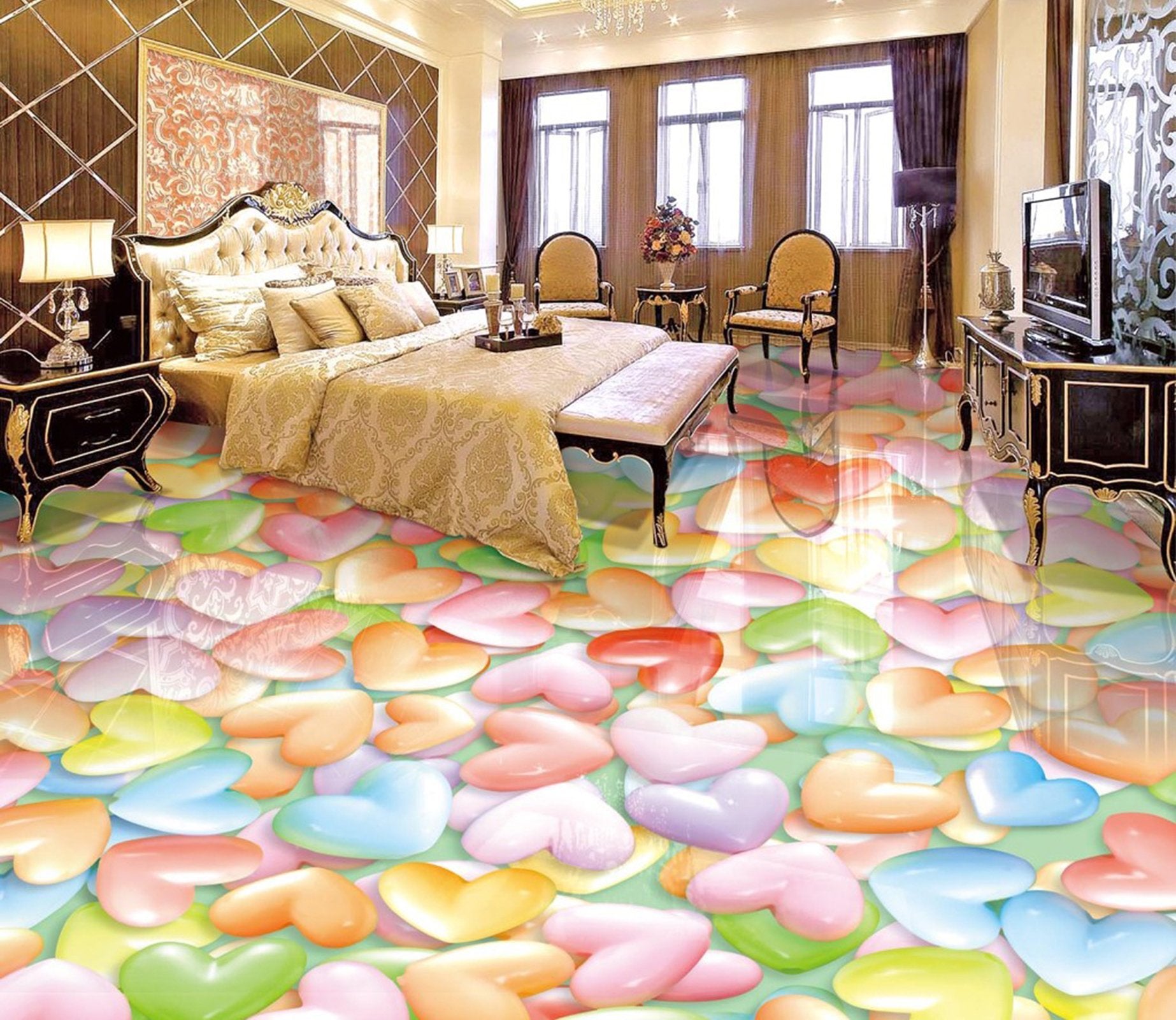 3D Colored Love WG301 Floor Mural Wallpaper AJ Wallpaper 2 