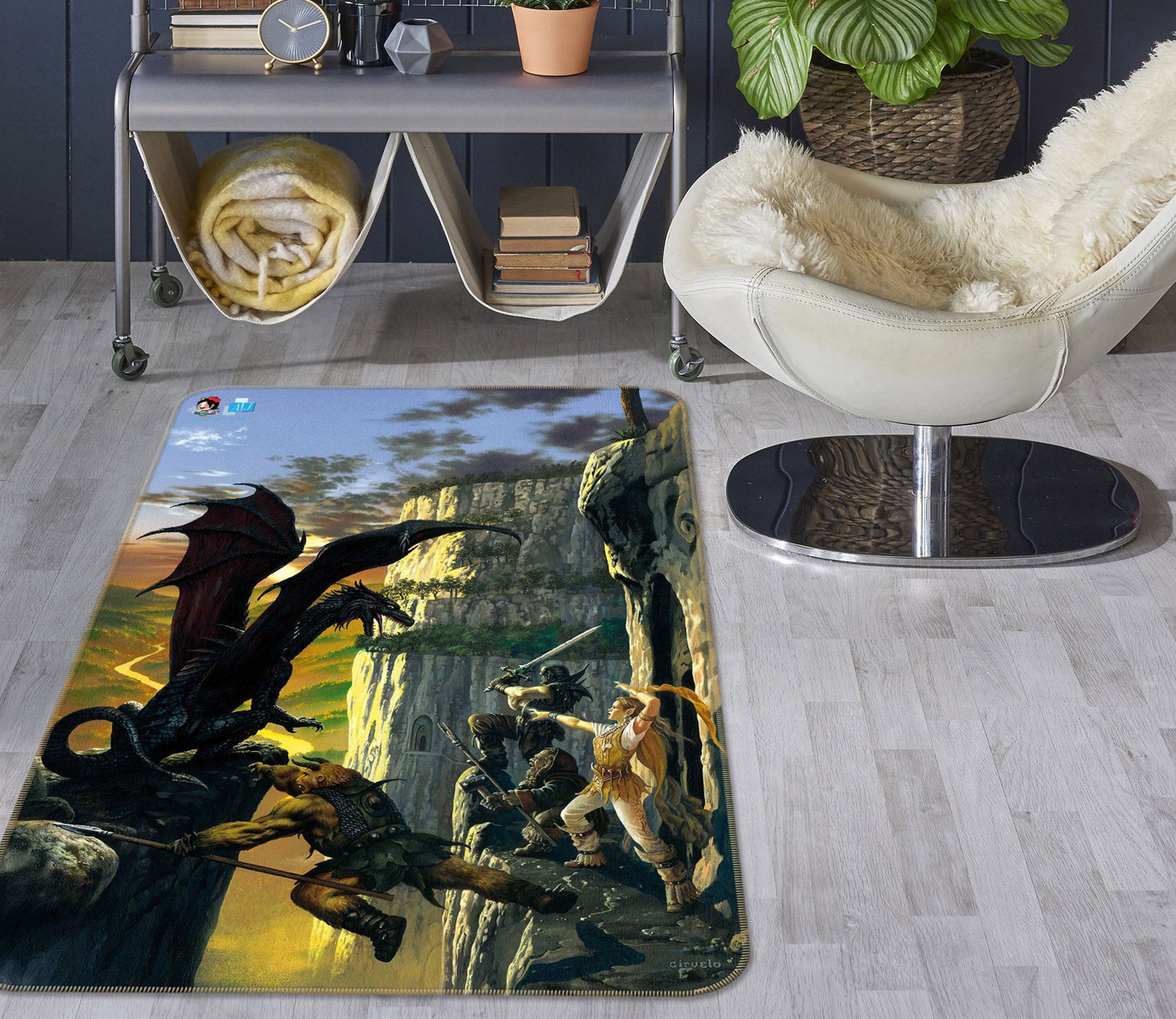 3D Dragon People Warrior 6008 Ciruelo Rug Non Slip Rug Mat