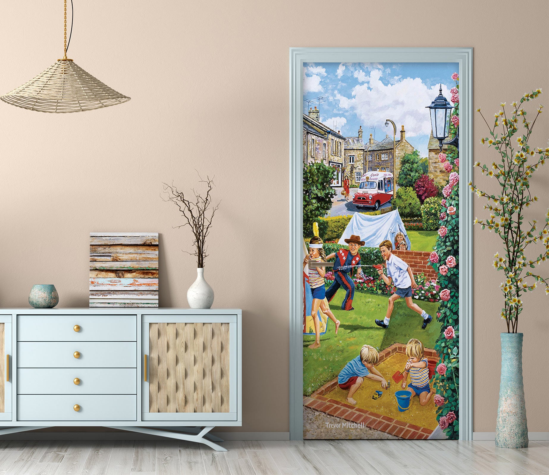 3D Garden Kids Playing 10340 Trevor Mitchell Door Mural