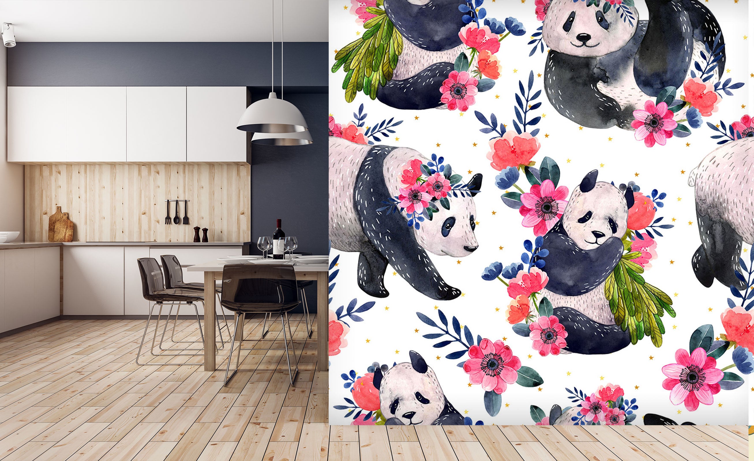 3D Giant Panda Flower 254 Wall Murals