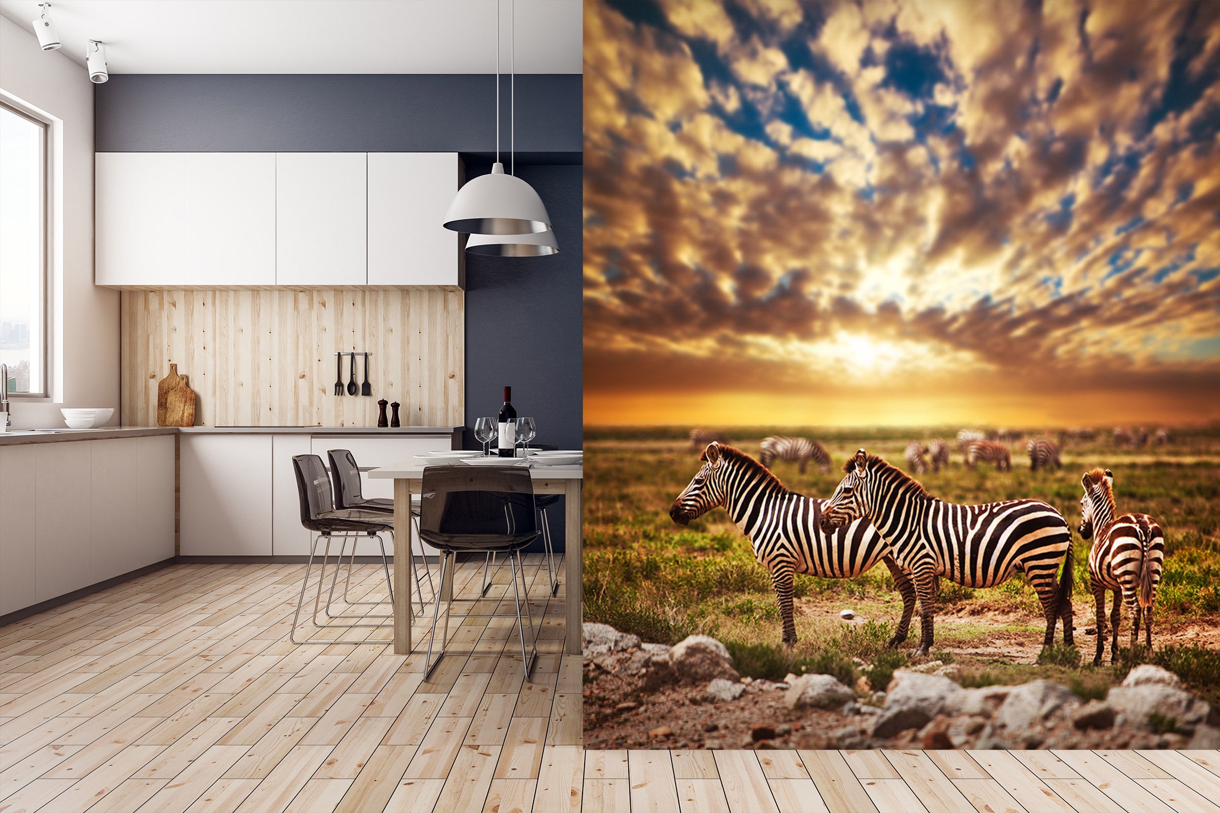 3D Sunset Zebra 280 Wall Murals