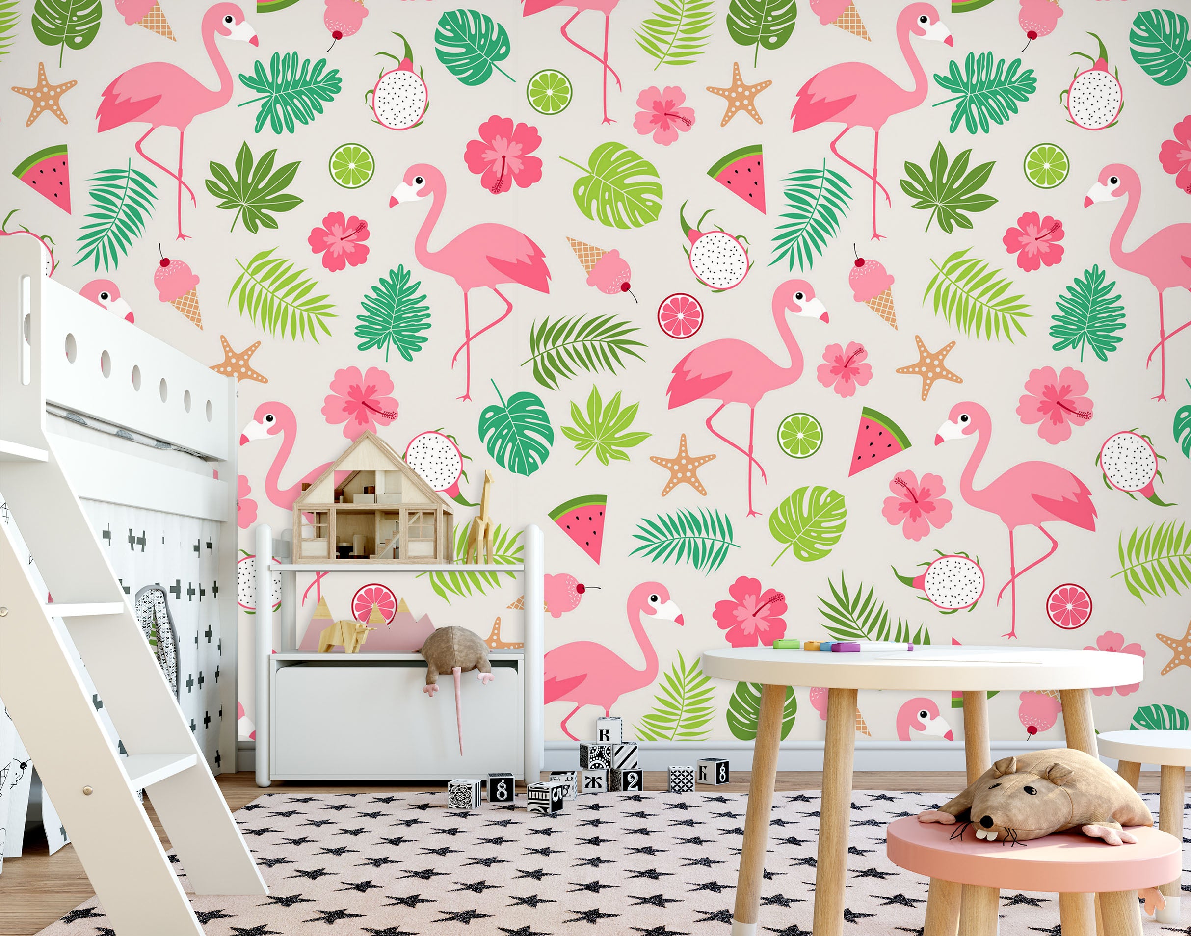 3D Flamingo Leaves 57208 Wall Murals