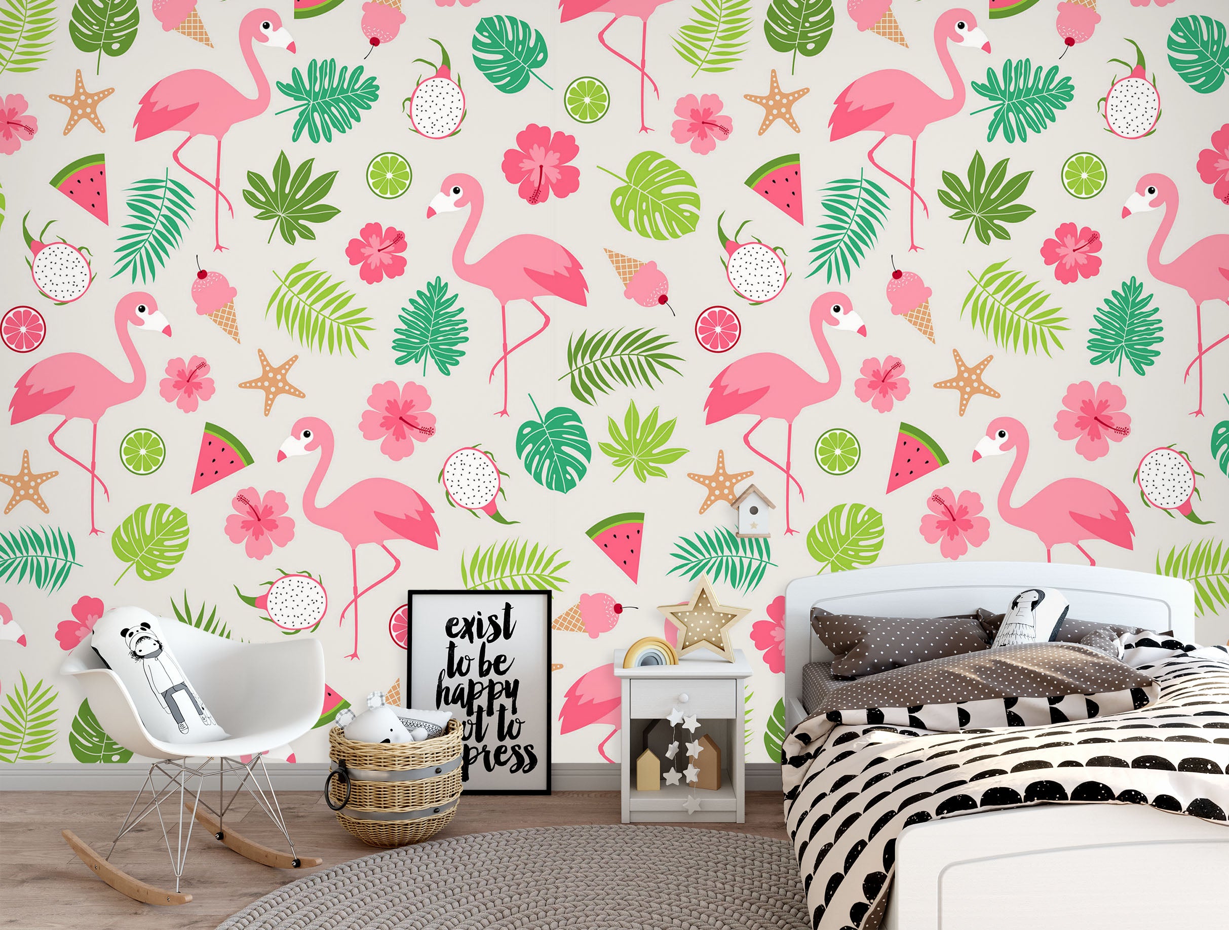 3D Flamingo Leaves 57208 Wall Murals