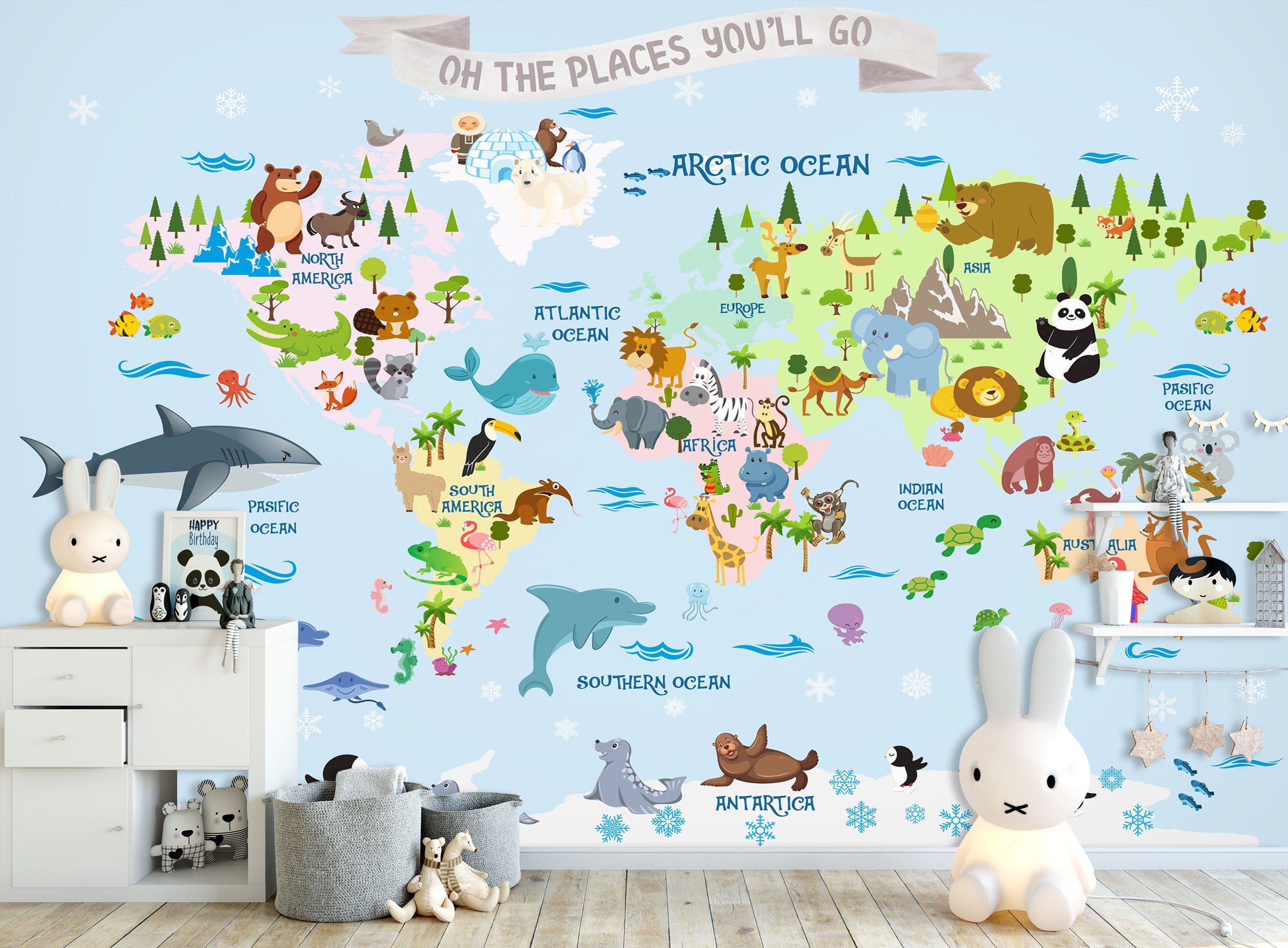 3D Animal Family 2152 World Map Wall Murals