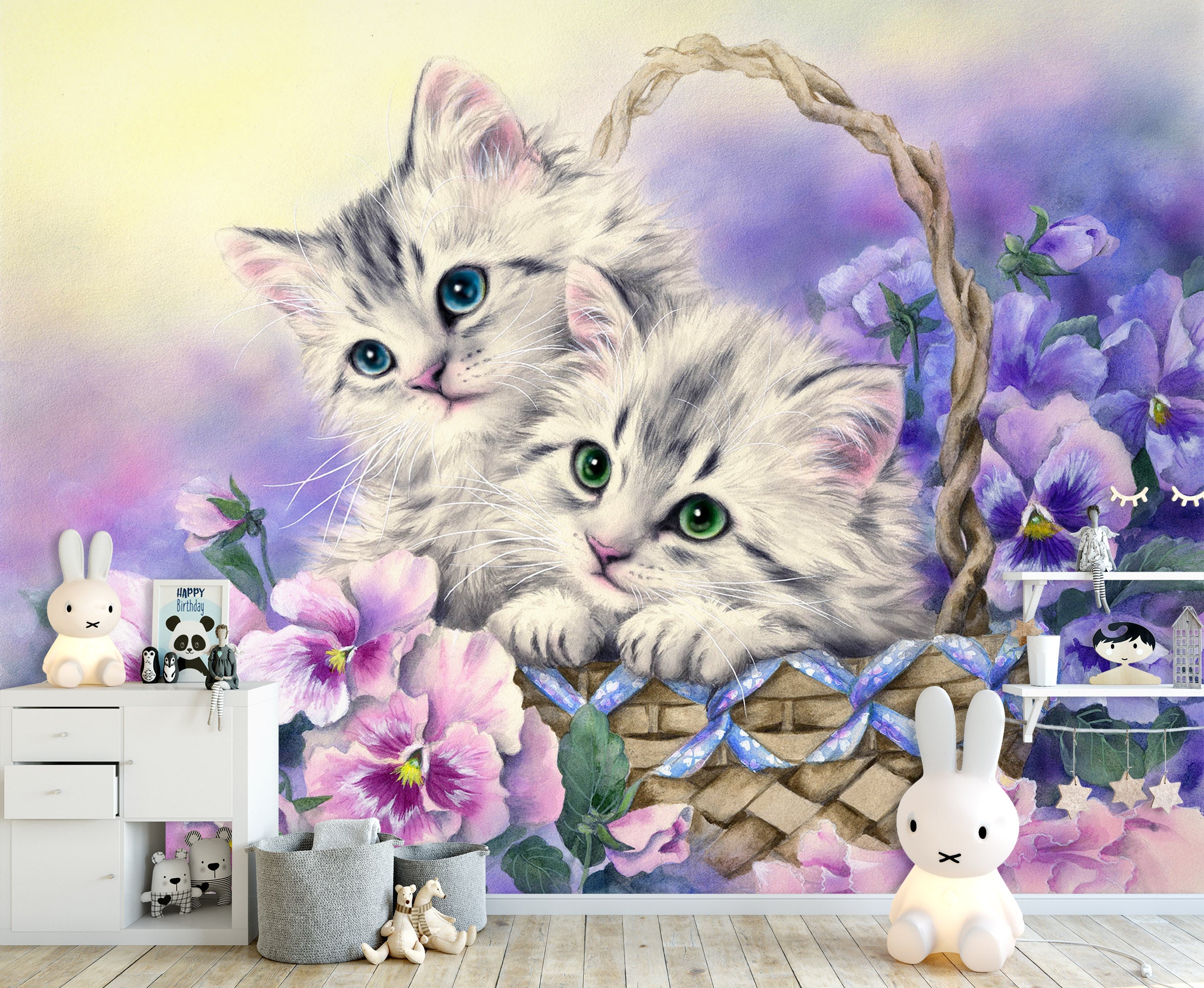 3D Flower Basket Cat 5552 Kayomi Harai Wall Mural Wall Murals