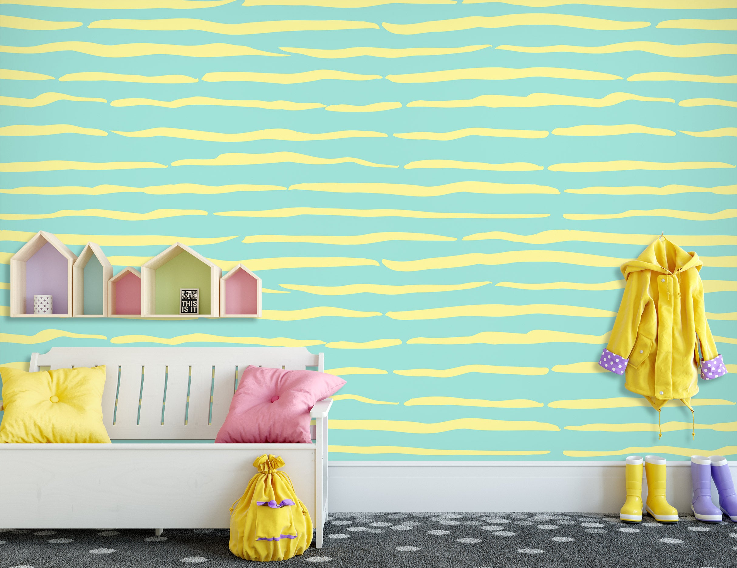 3D Yellow Green Stripes 12093 Kashmira Jayaprakash Wall Mural Wall Murals