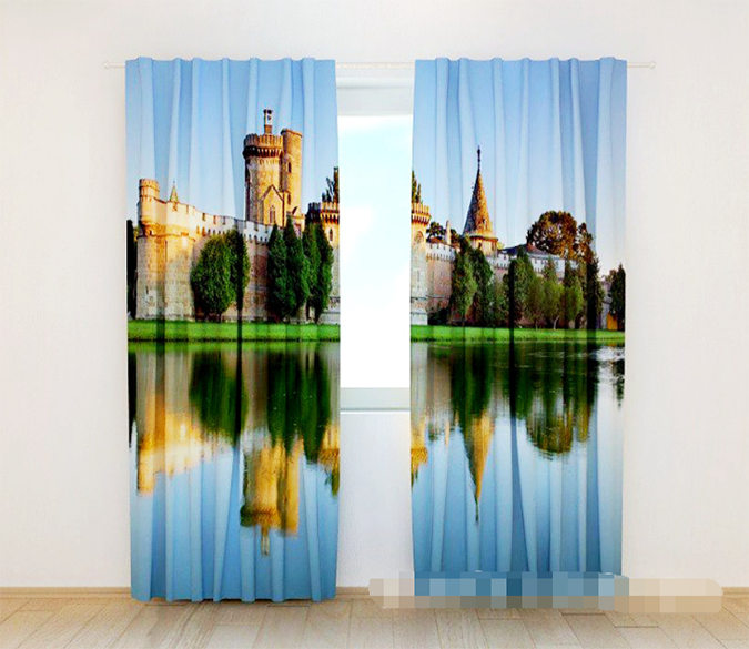 3D Lakeside Castle 1196 Curtains Drapes Wallpaper AJ Wallpaper 