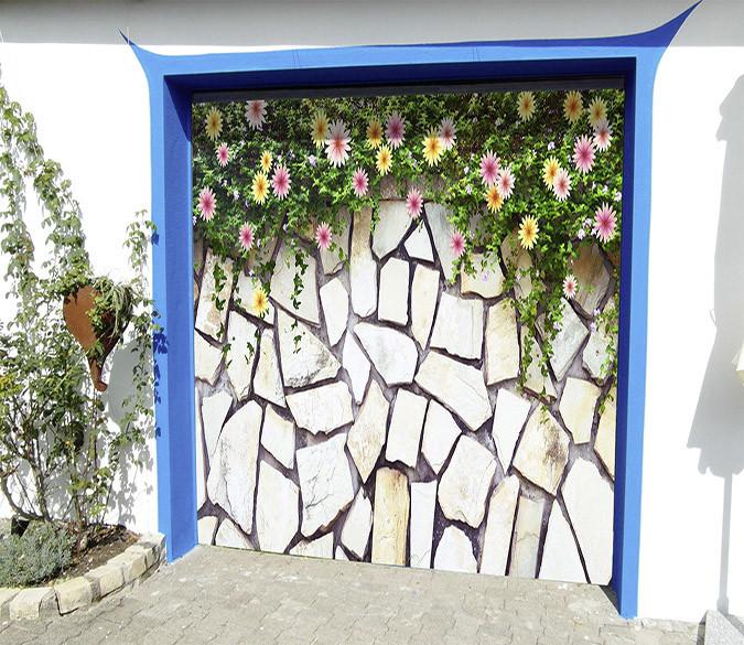 3D Stones Wall Flowers Vine 37 Garage Door Mural Wallpaper AJ Wallpaper 