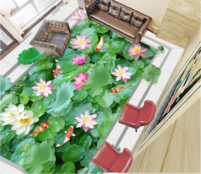 3D Beautiful Lotus Pond Floor Mural Wallpaper AJ Wallpaper 2 