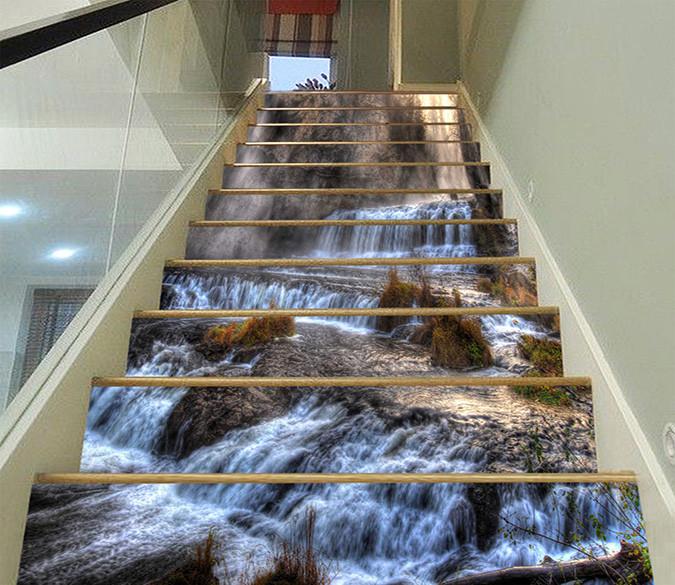 3D Hazy Waterfalls 883 Stair Risers Wallpaper AJ Wallpaper 