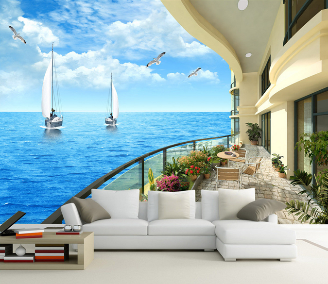 Modern Balcony Ocean Wallpaper AJ Wallpaper 