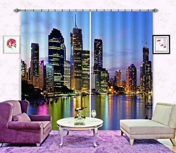 3D Lakeside Shiny City 760 Curtains Drapes Wallpaper AJ Wallpaper 