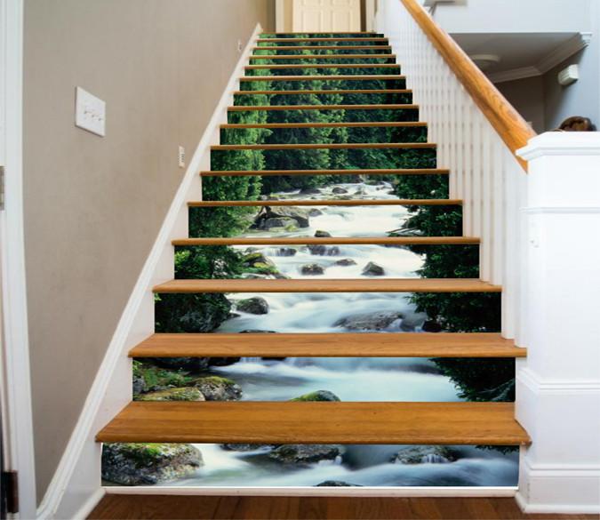 3D Forest Stony River 379 Stair Risers Wallpaper AJ Wallpaper 