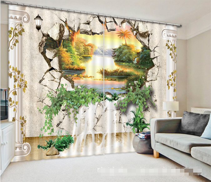 3D Hole River Sunset 1308 Curtains Drapes Wallpaper AJ Wallpaper 