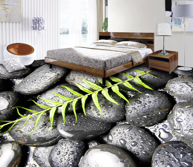 3D Leaf And Pebbles Floor Mural Wallpaper AJ Wallpaper 2 