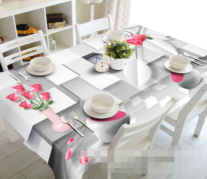 3D Flowers Vase And Cubes 1076 Tablecloths Wallpaper AJ Wallpaper 