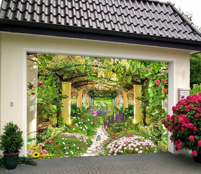 3D Flowers Vines Corridor 359 Garage Door Mural Wallpaper AJ Wallpaper 