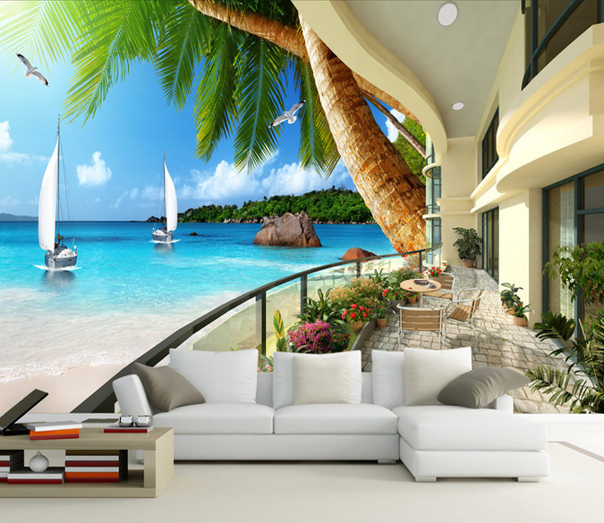 Modern Balcony Beach Wallpaper AJ Wallpaper 