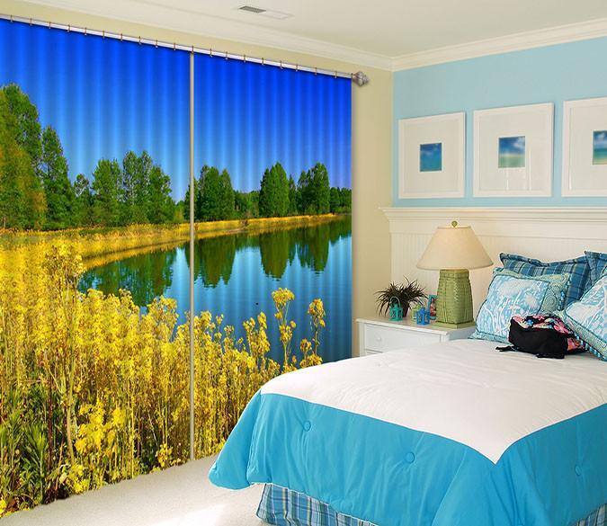 3D Lakeside Flowers 542 Curtains Drapes Wallpaper AJ Wallpaper 