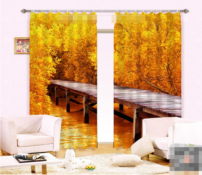 3D Forest River Wood Bridge 1132 Curtains Drapes Wallpaper AJ Wallpaper 