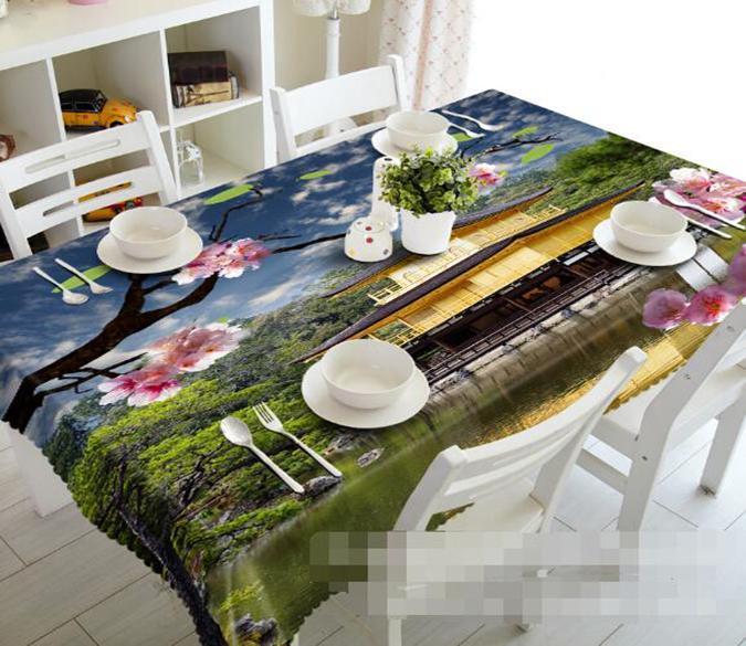 3D Lake Pavilion Scenery 1106 Tablecloths Wallpaper AJ Wallpaper 