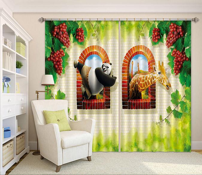 3D Kung Fu Panda And Giraffes Curtains Drapes Wallpaper AJ Wallpaper 