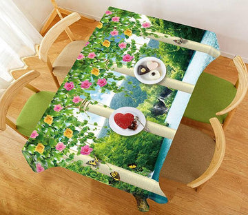 3D Lakeside Pillars Flowers Vines 143 Tablecloths Wallpaper AJ Wallpaper 