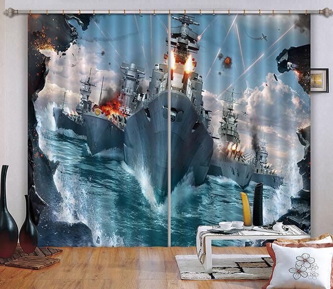 3D Firing Warships 463 Beach Curtains Drapes Wallpaper AJ Wallpaper 