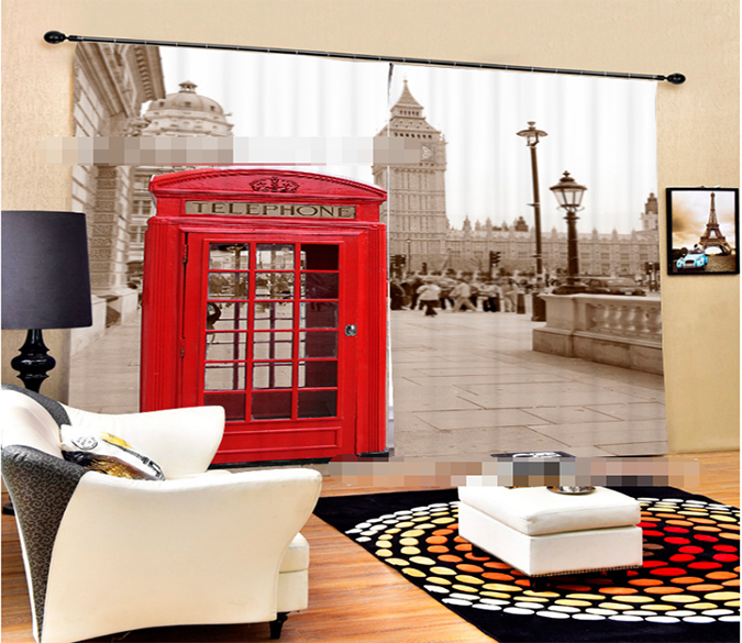 3D London Telephone Box 2037 Curtains Drapes Wallpaper AJ Wallpaper 