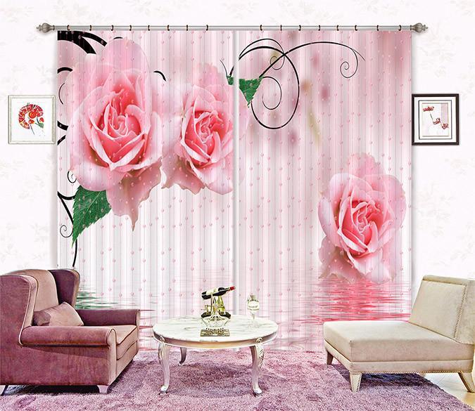 3D Bead Curtain And Roses 144 Curtains Drapes Wallpaper AJ Wallpaper 