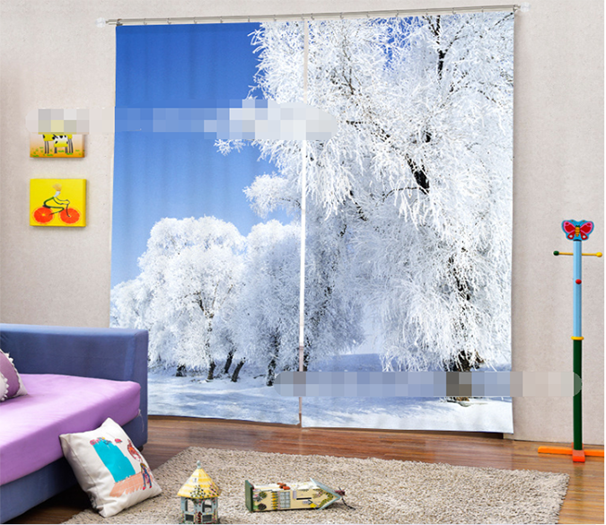 3D Frozen White Trees 2113 Curtains Drapes Wallpaper AJ Wallpaper 