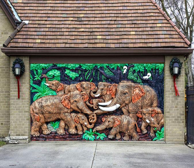 3D Playful Elephants 317 Garage Door Mural Wallpaper AJ Wallpaper 