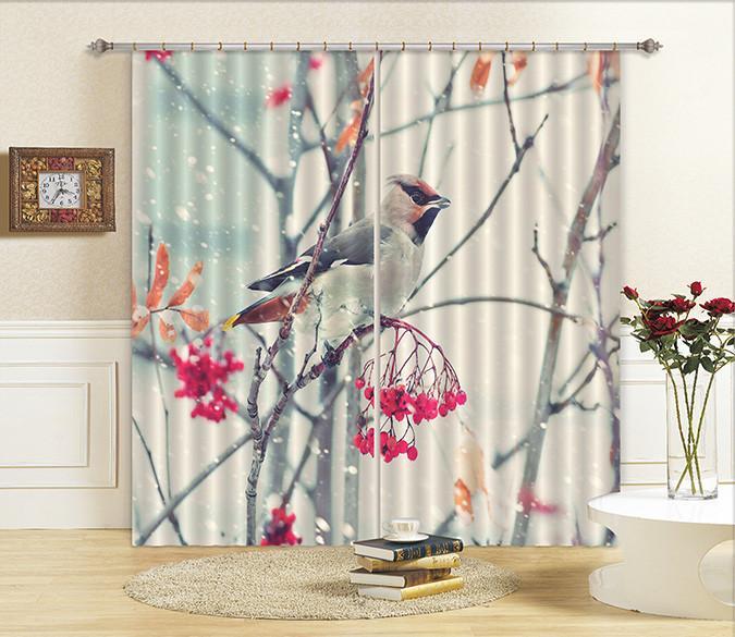 3D Snow Tree Bird 51 Curtains Drapes Wallpaper AJ Wallpaper 