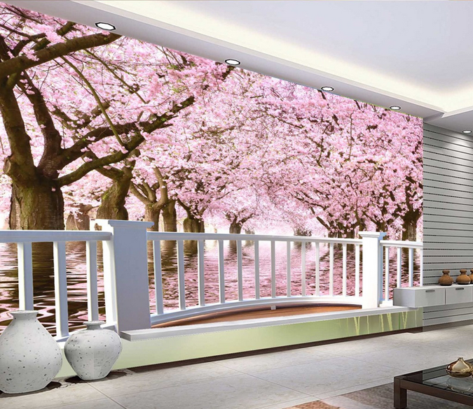 Open-Air Balcony Blooming Trees Wallpaper AJ Wallpaper 