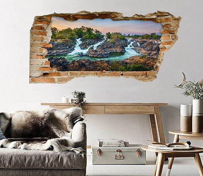 3D Rivers Sunset Scenery 366 Broken Wall Murals Wallpaper AJ Wallpaper 