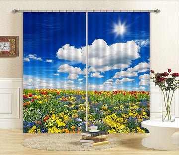 3D Flowers Field White Clouds Curtains Drapes Wallpaper AJ Wallpaper 