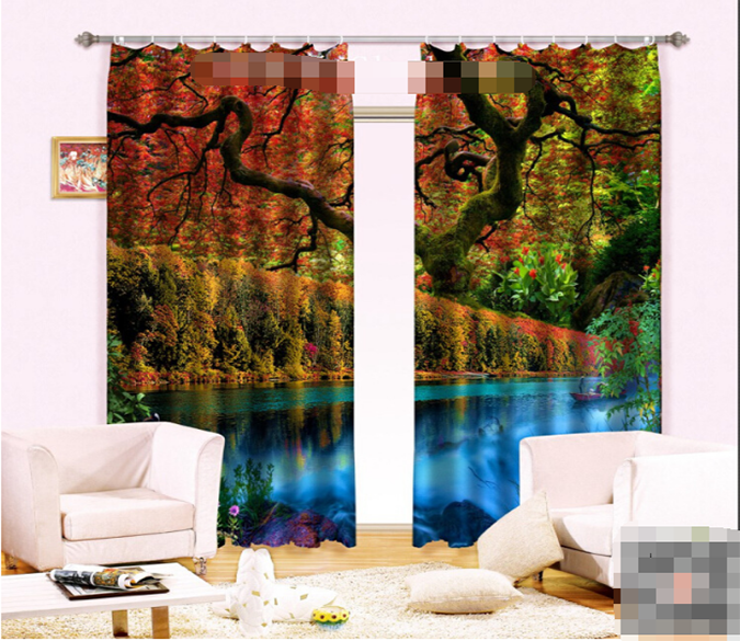 3D Lakeside Pretty Tree 1143 Curtains Drapes Wallpaper AJ Wallpaper 