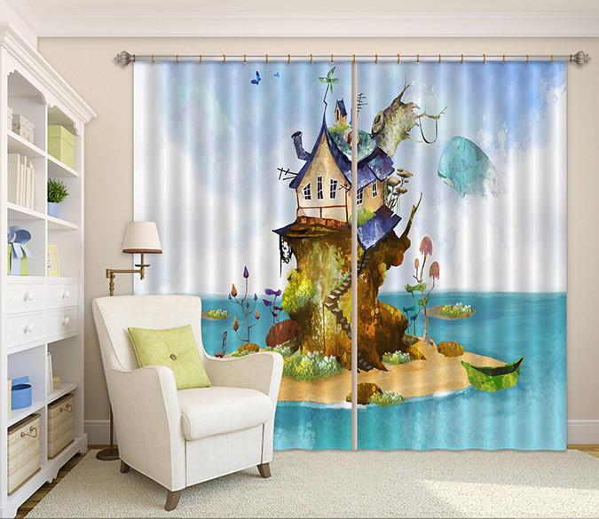 3D Lovely Island House 71 Curtains Drapes Wallpaper AJ Wallpaper 