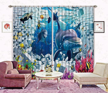 3D Bricks Dolphins 317 Curtains Drapes Wallpaper AJ Wallpaper 